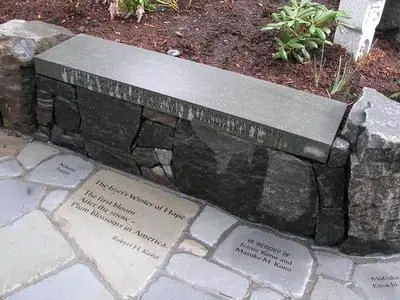 Granite slab inset in wall by Daichi Landscape