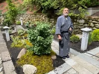 Dr Stephen Wallace in his Cheshire CT garden