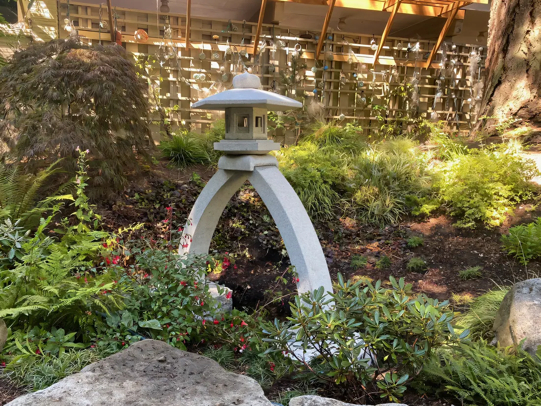 Kotoji granite lantern in a customer's garden