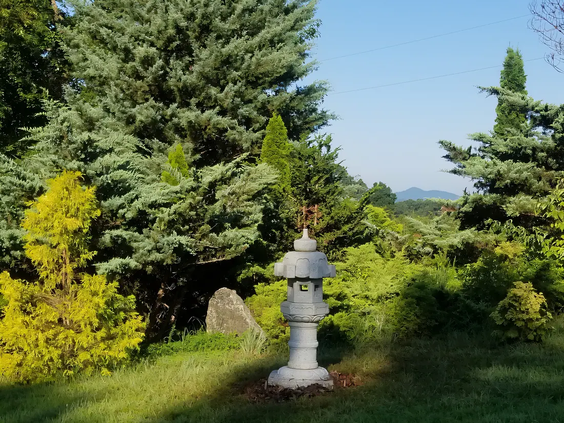 Tahei granite lantern in a customer's garden